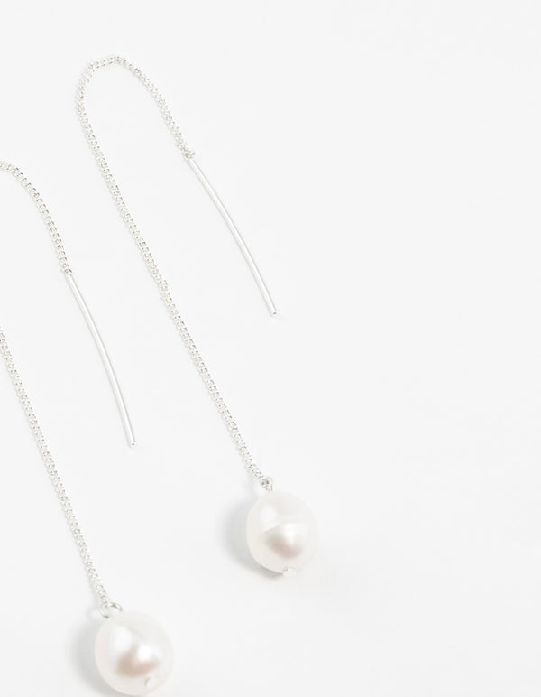 Silver Plated Freshwater Pearl Thread Through Earrings