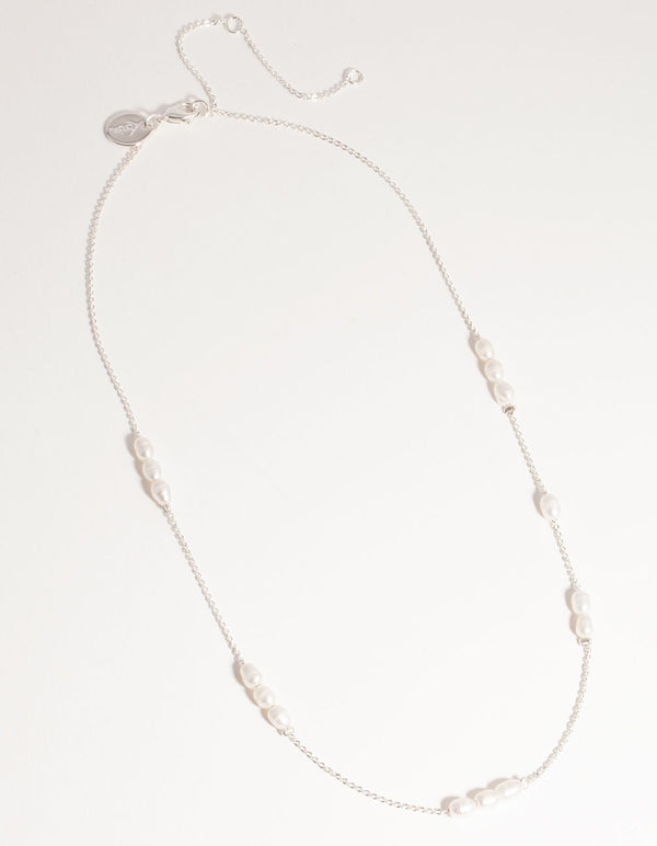 Silver Plated Freshwater Pearl Station Necklace