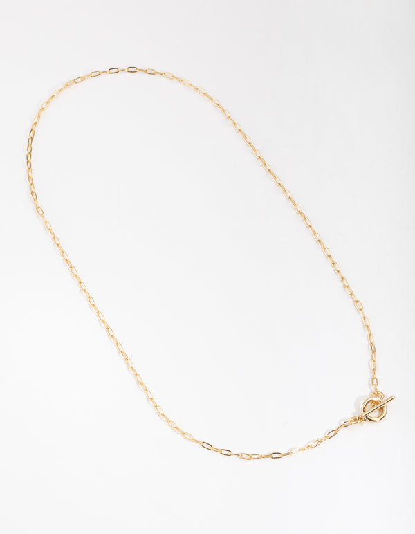 Gold Plated Thin Chain T&O Bar Necklace