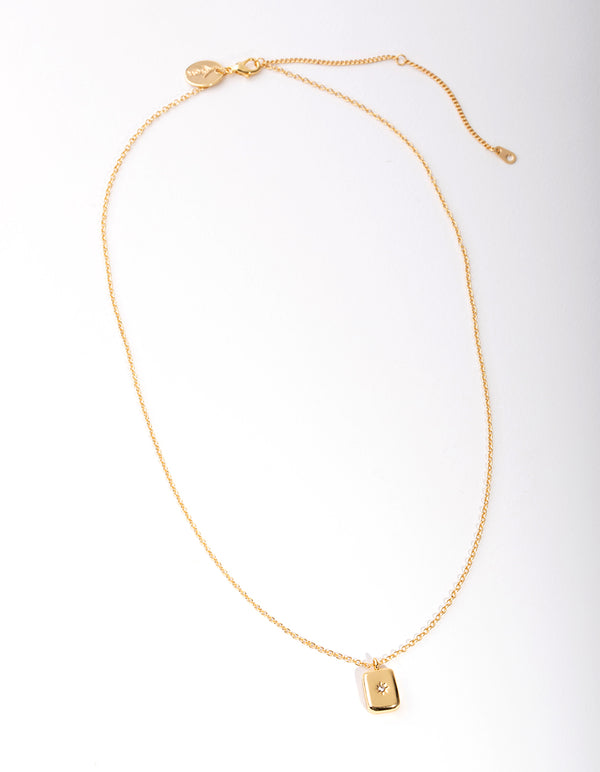 Gold Plated Diamante Rectangle Necklace