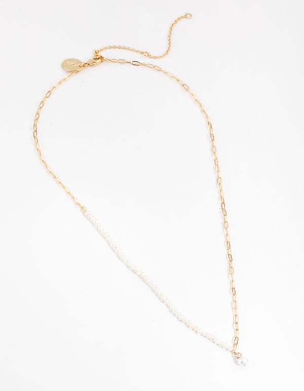 Gold Plated Half Freshwater Pearl Necklace