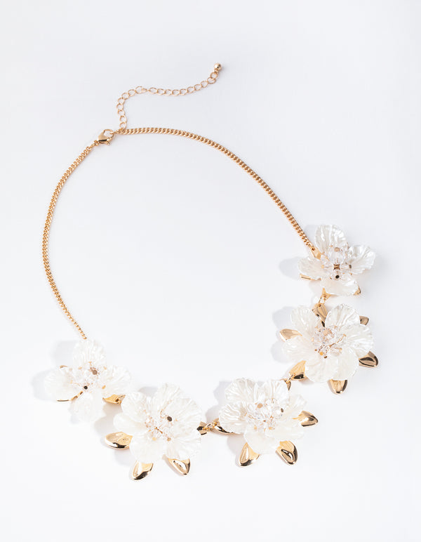 Gold Pearlised Flower Necklace
