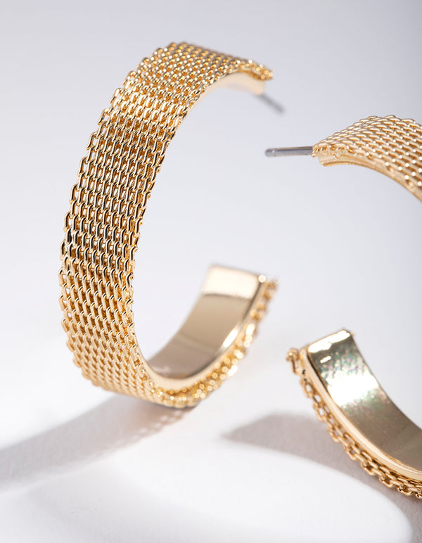 Gold Mesh C-Hoop Earrings