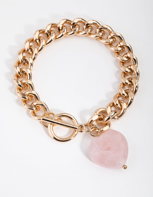 Gold Semi Precious Heart T&O Bracelet