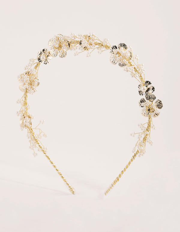Gold Pearl & Flower Headband