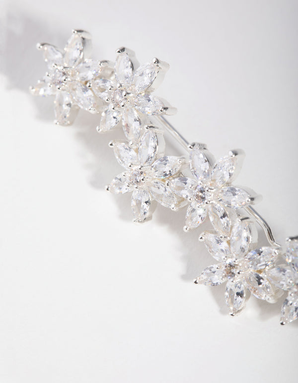 Silver Cubic Zirconia Flower Clip