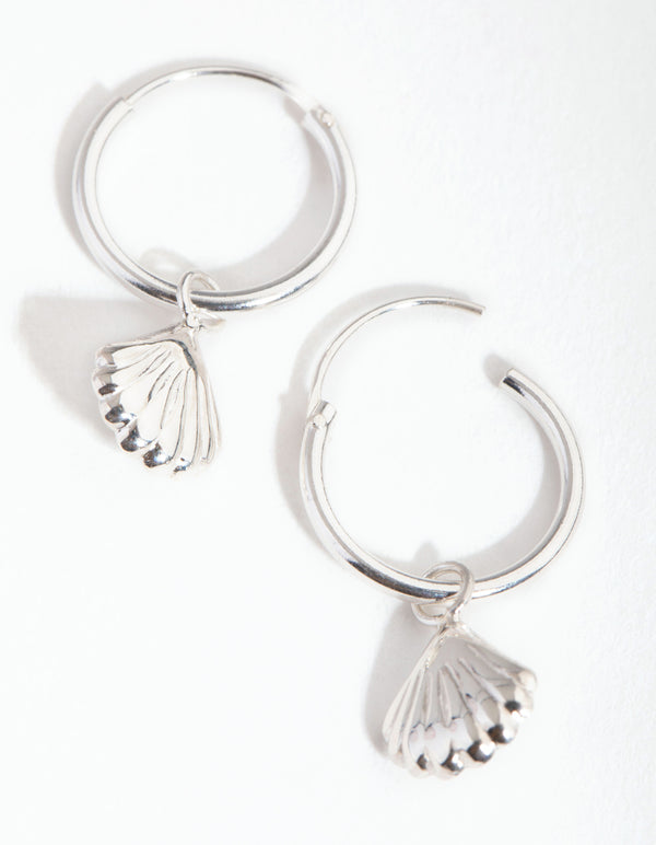 Sterling Silver Shell Hoop Earrings