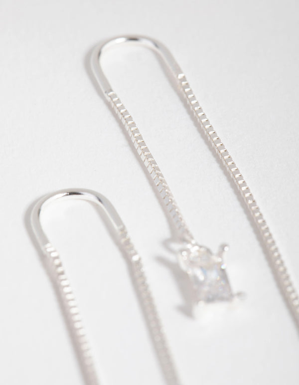 Sterling Silver Cubic Zirconia Thread Thru Earrings