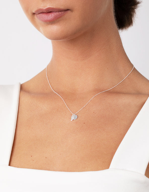 Sterling Silver Angel Wing Disc Necklace
