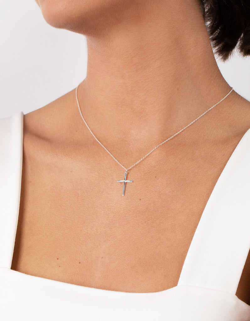 Sterling Silver Diamond Cut Cross Necklace Lovisa