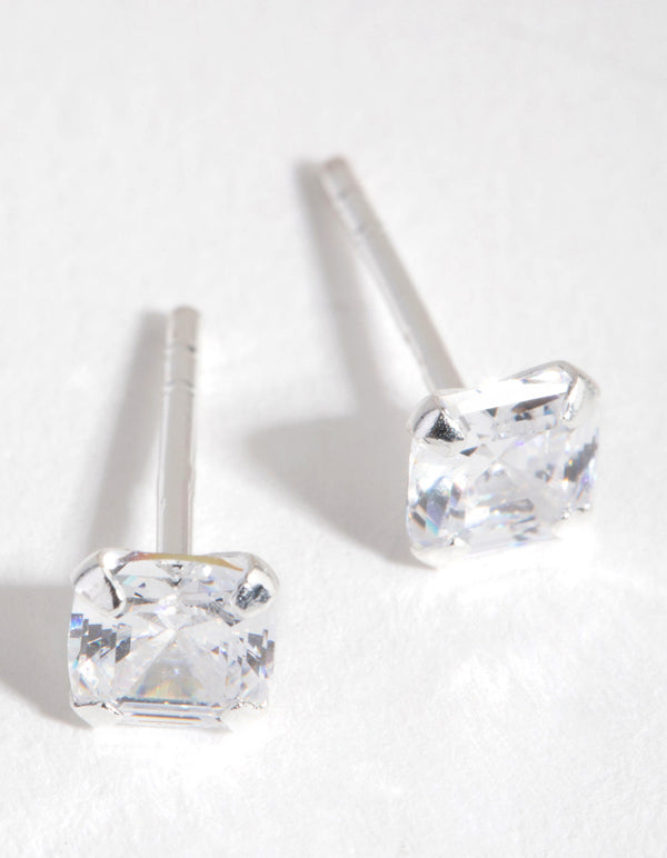 Sterling Silver Cubic Zirconia 3/4 Carat Asscher Stud Earrings