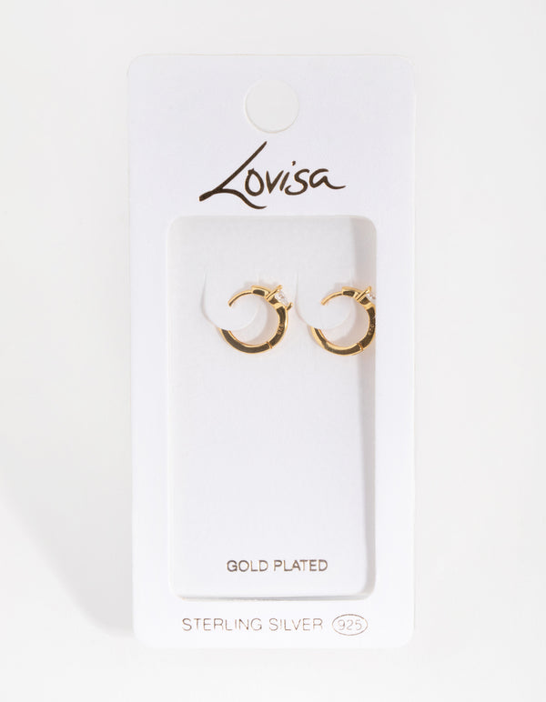 Sterling Silver Gold Cubic Zirconia Heart Huggie Earrings