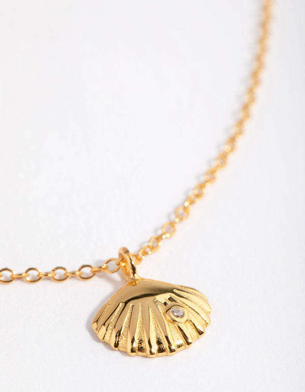 Gold Plated Sterling Silver Diamante 3D Shell Necklace