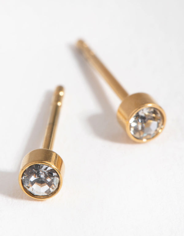 24 Carat Gold Plated Titanium April Diamante Stud Earrings
