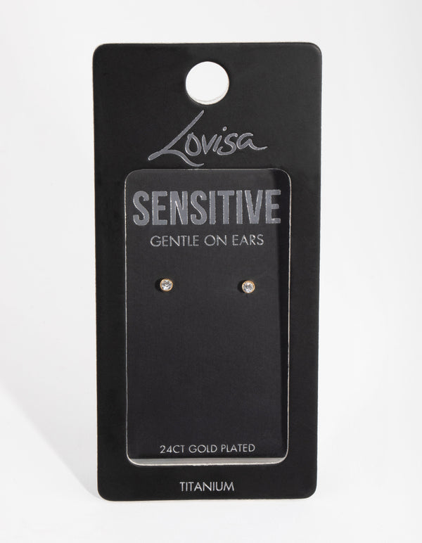 24 Carat Gold Plated Titanium April Diamante Stud Earrings