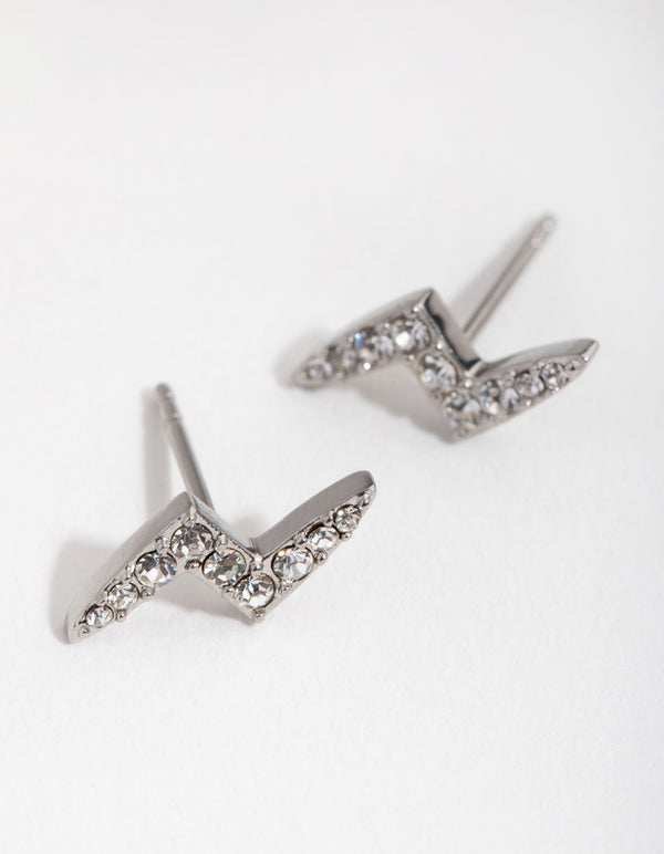 Surgical Steel Diamante Lightning Bolt Stud Earrings