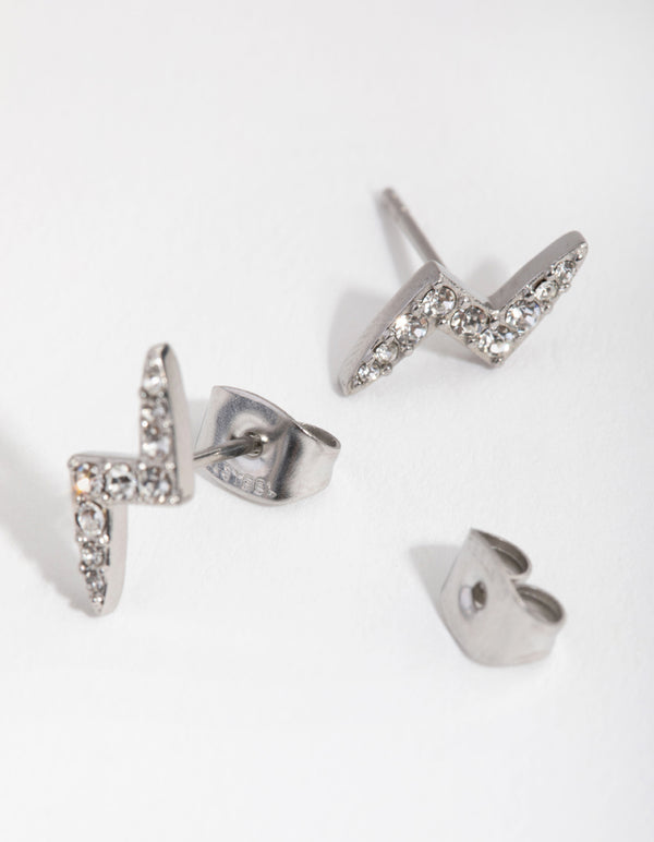 Surgical Steel Diamante Lightning Bolt Stud Earrings