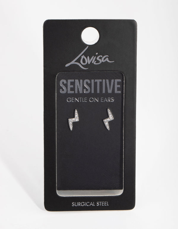 Surgical Steel Diamante Lightning Bolt Stud Earrings