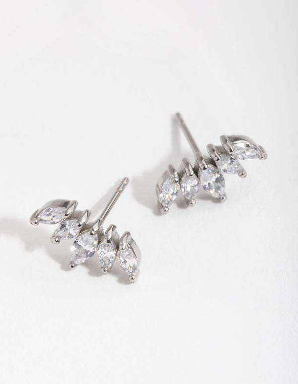 Surgical Steel Cubic Zirconia Marquise Fan Stud Earrings