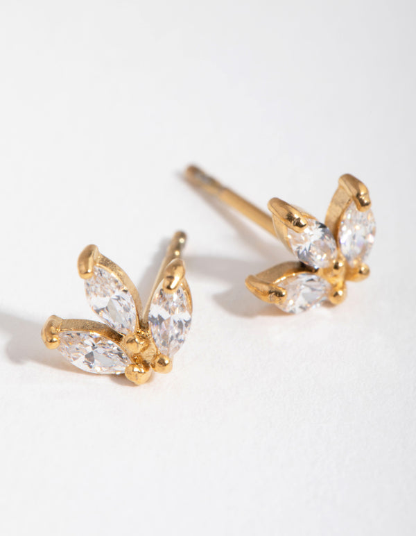 24 Carat Gold Plated Surgical Steel Marquise Stud Earrings