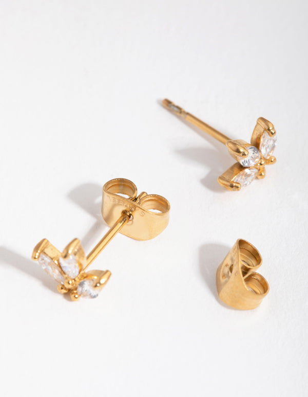 24 Carat Gold Plated Surgical Steel Marquise Stud Earrings