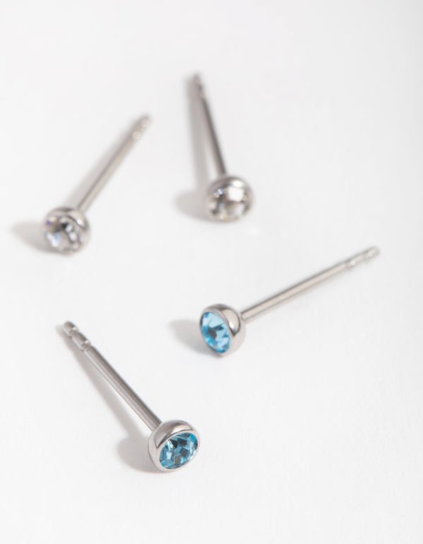 Surgical Steel Blue Diamante Pack Stud Earrings