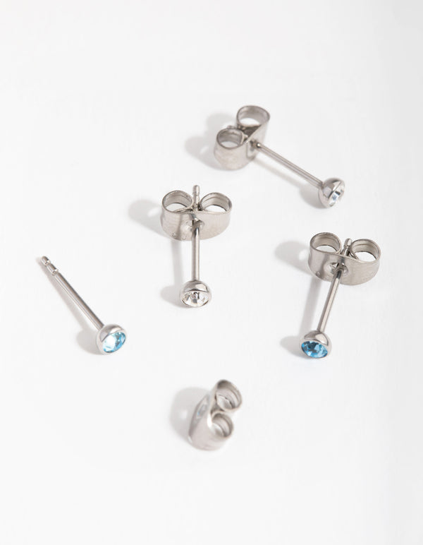 Surgical Steel Blue Diamante Pack Stud Earrings