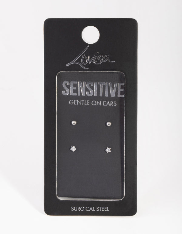 Surgical Steel Star & Ball Pack Stud Earrings