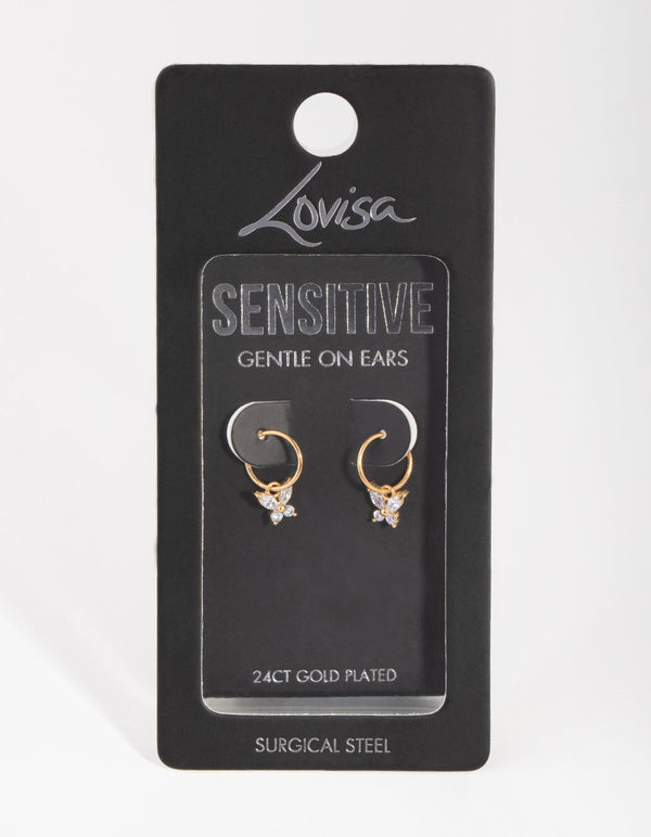 24 Carat Gold Plated Surgical Steel Butterfly Sleeper Earrings