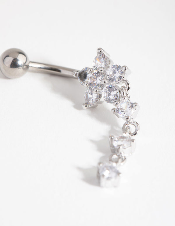 Surgical Steel Round Flower Drop Belly Ring