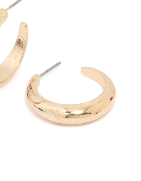 Gold Rounded Hollow Huggie Earrings