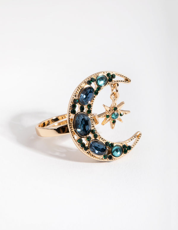 Gold Moon & Star Jingle Ring