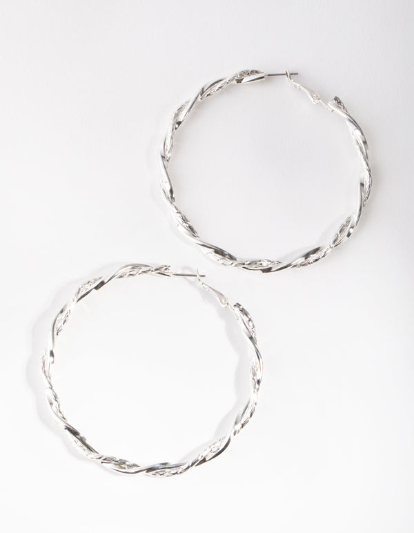 Silver Double Twist Hoop Earrings
