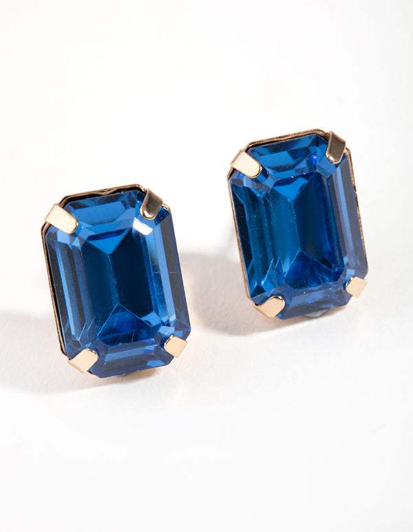 Blue Rectangular Stone Stud Earrings