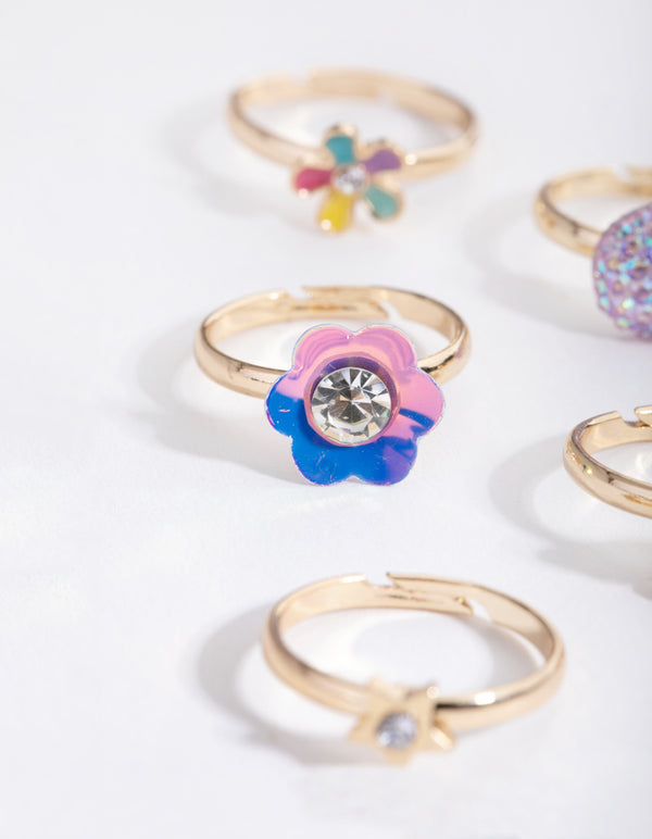 Kids Gold Flower Garden 6-Pack Rings
