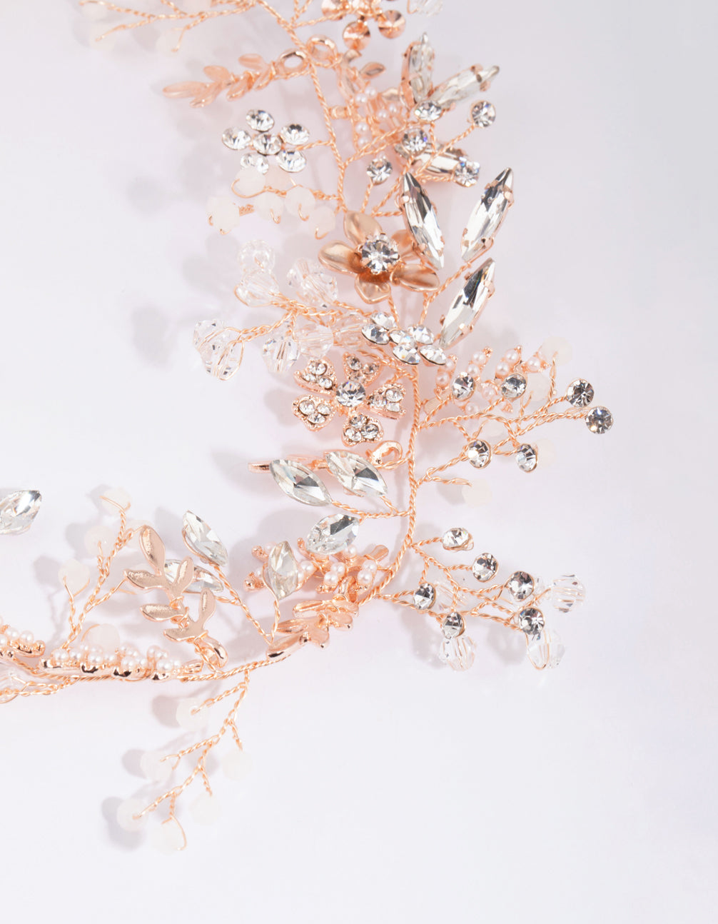 Rose Gold Diamante & Bead Wire Flower Necklace