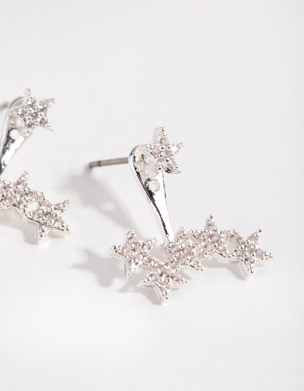 Silver Cubic Zirconia Star Jacket Earrings