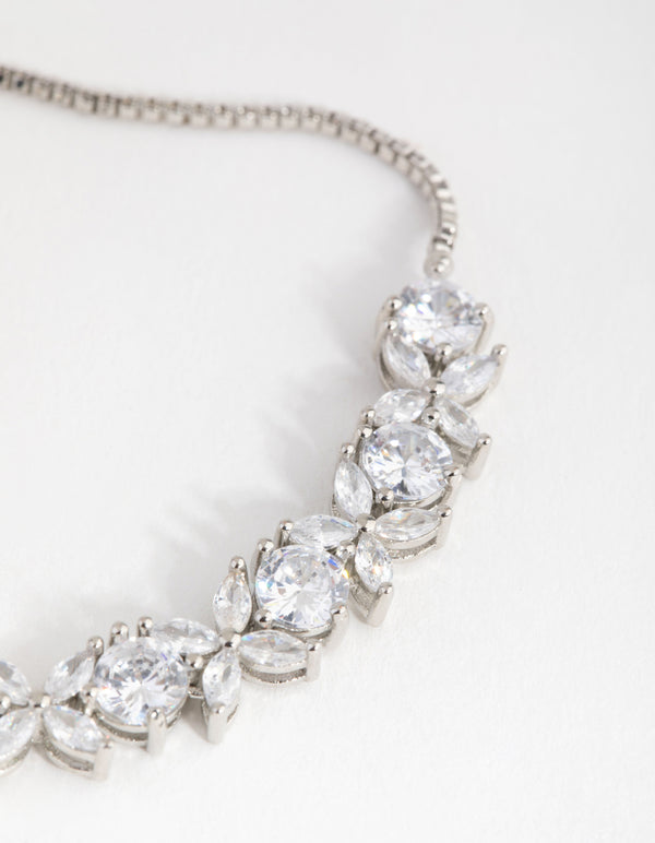 Silver Cubic Zirconia Navette Flower Toggle Tennis Bracelet
