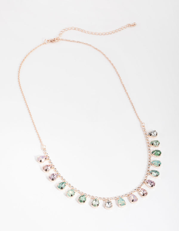 Rose Gold Teardrop Stone Drop Necklace