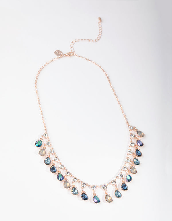 Rose Gold Diamante Circle Teardrop Stone Necklace