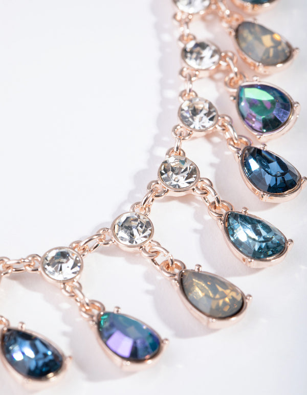 Rose Gold Diamante Circle Teardrop Stone Necklace