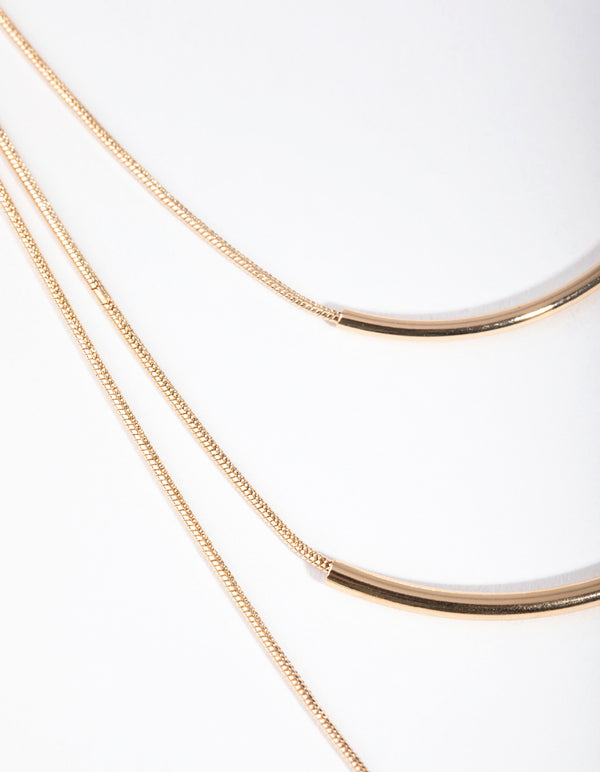 Gold Fine Plain 3-Row Necklace