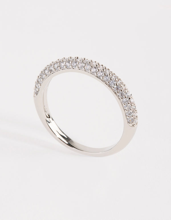 Silver Half Pave Cubic Zirconia Ring