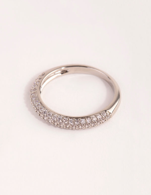 Silver Half Pave Cubic Zirconia Ring