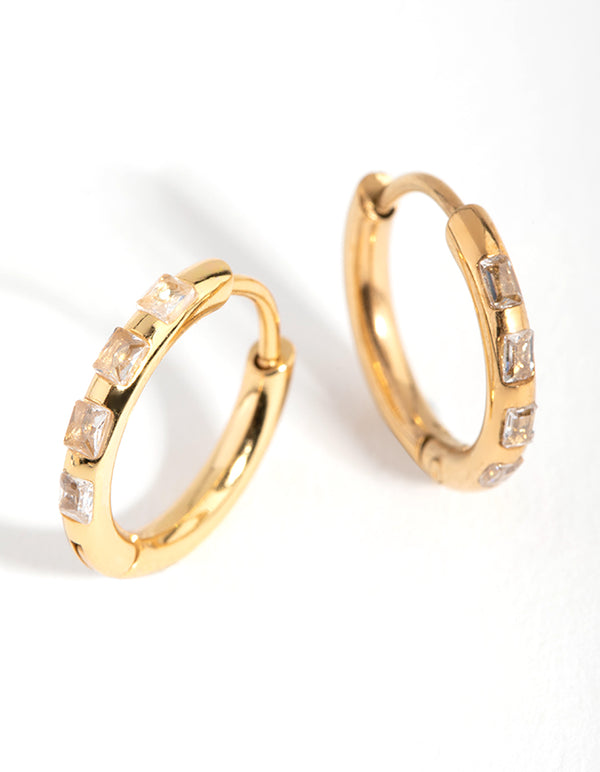 24 Carat Gold Plated Surgical Steel Diamante Huggie Earrings