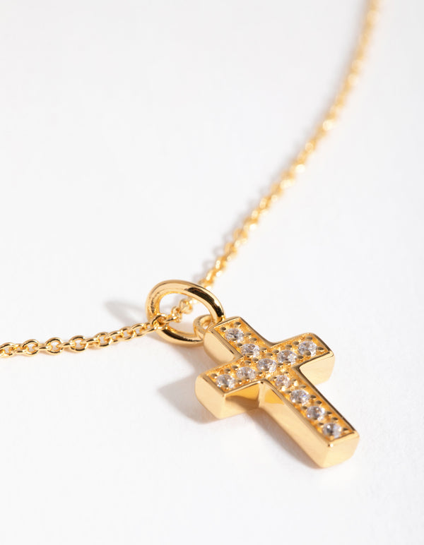 Gold Cubic Zirconia Pave Cross Necklace