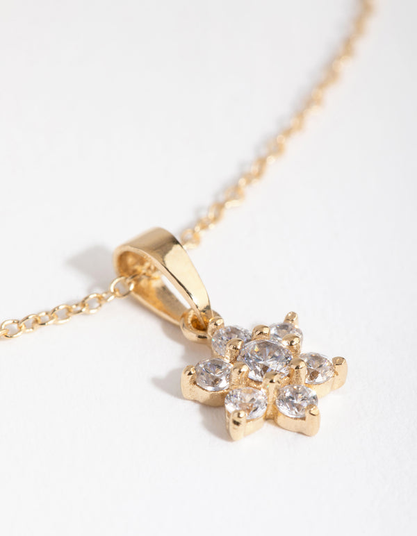Gold Cubic Zirconia Flower Necklace