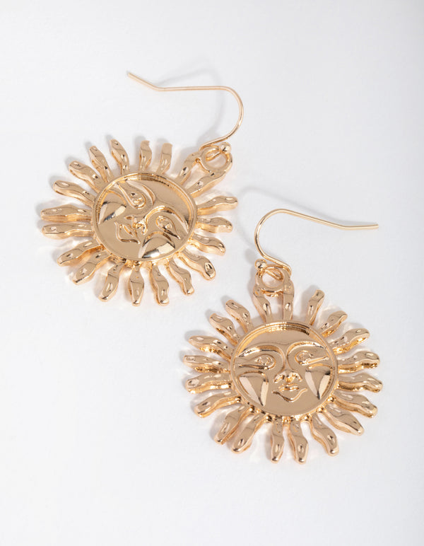Gold Sun Drop Earrings