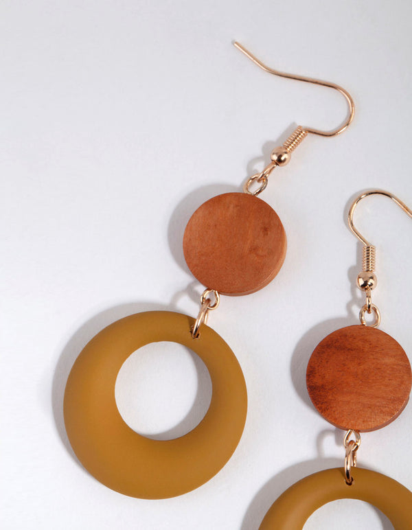 Wooden Matte Olive Drop Earrings