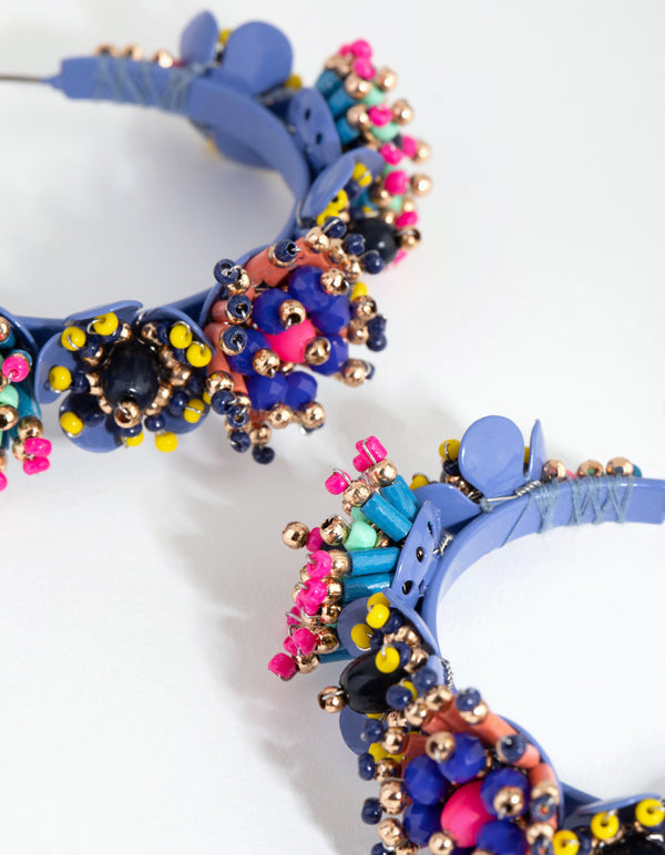 Beaded Flower Border Hoop Earrings